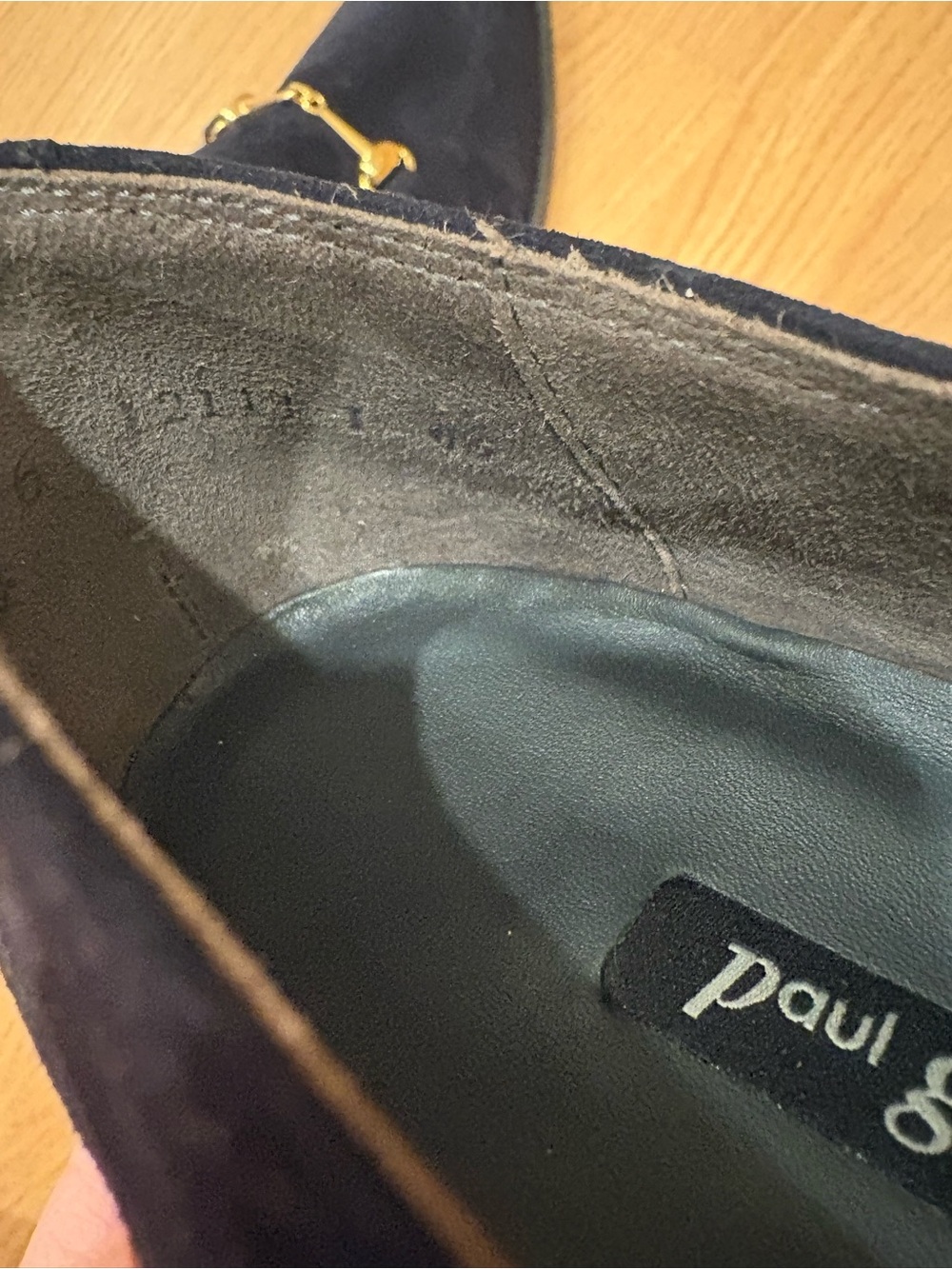 Paul Green Navy Suede Loafers with Gold Bit - Picture 6 of 7